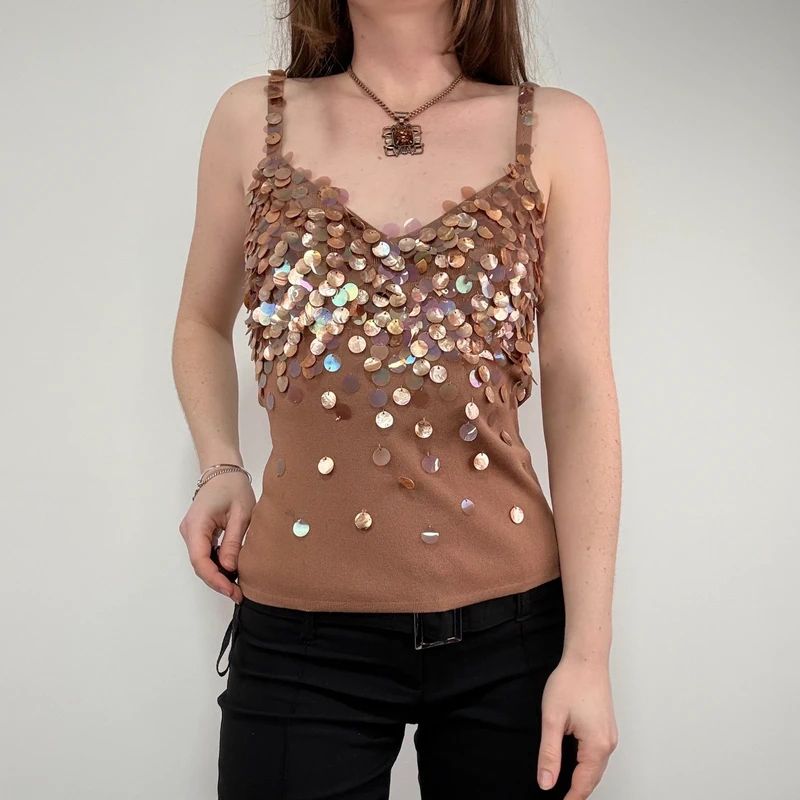 tan mother of pearl disc beadee vest