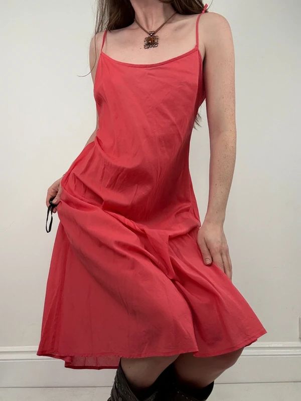 coral cotton flared slip dress