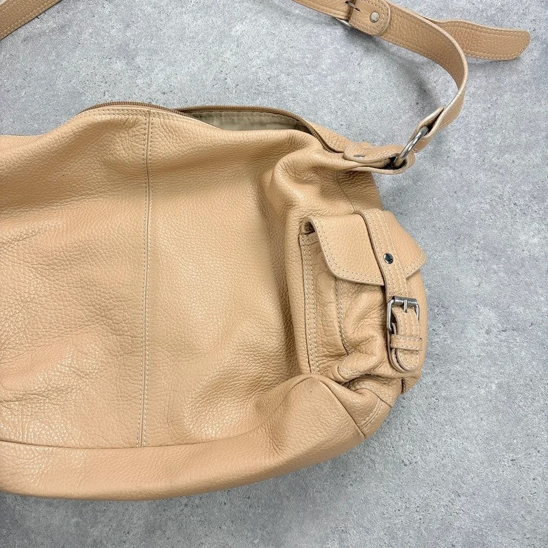 Slouchy cream leather cargo pocket satchel bag