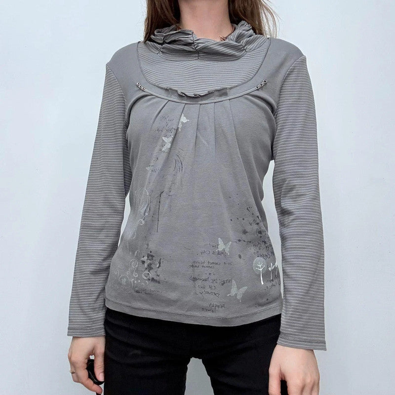 grey long sleeve pinstriped t-shirt