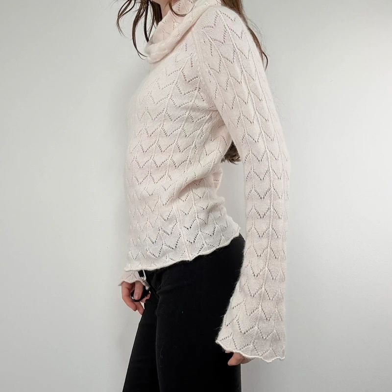 pale pink angora knitted pale pink flared jumper