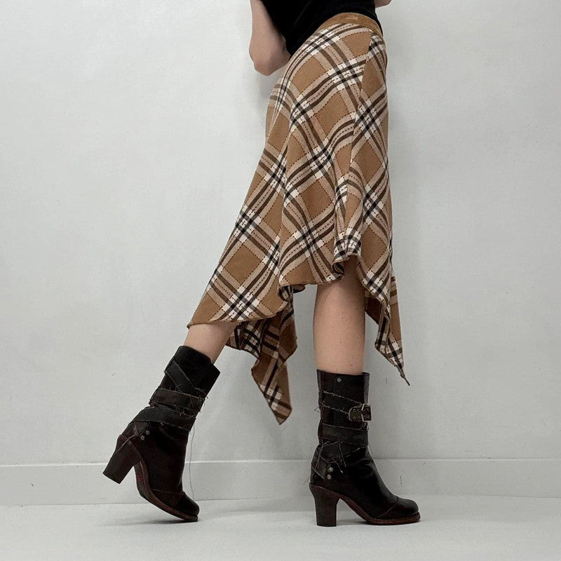 tartan checked asymmetric ruffle skirt