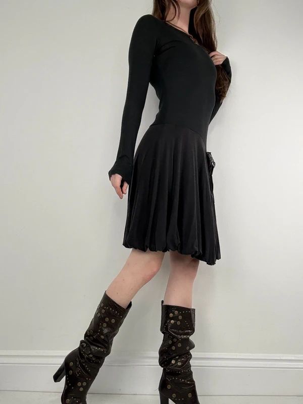 cop copine long sleeve pleated puff dress