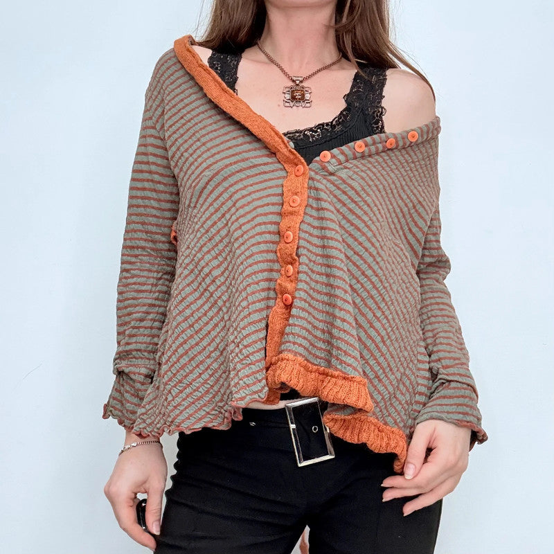 brown pinstripe flared cardigan