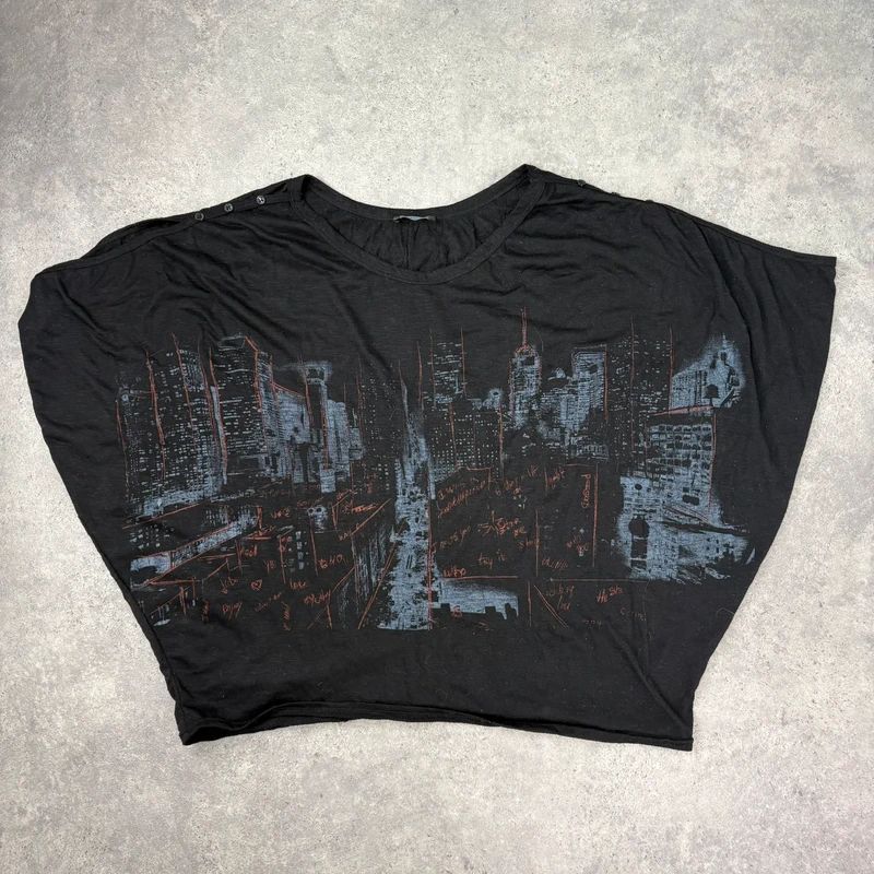 black graphic slouchy off the shoulder t-shirt