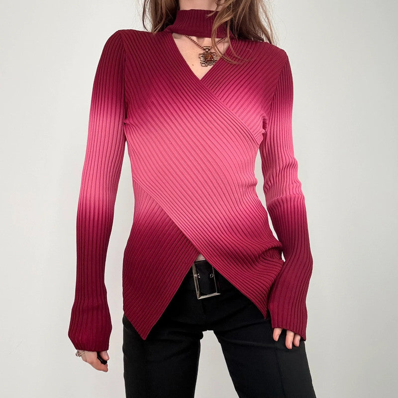 chunky ribbed knit asymmetric ombre jumper