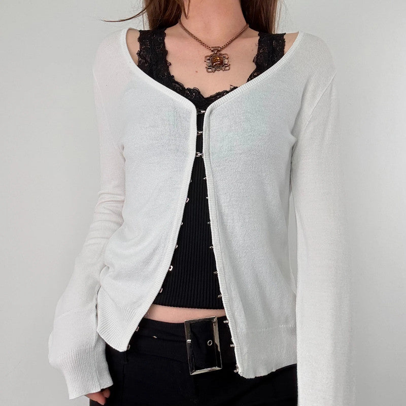 white cotton knit hook and eye cardigan