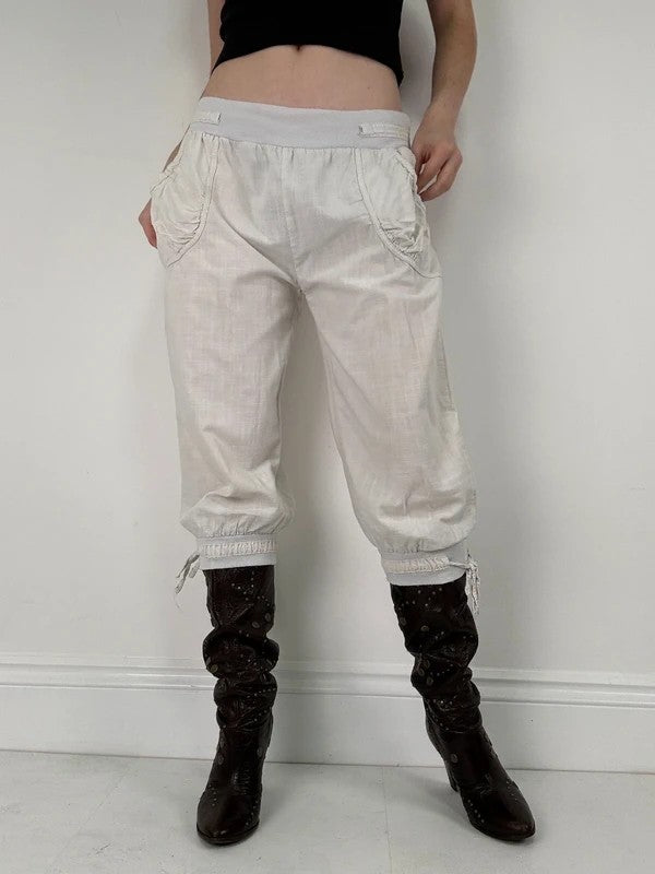 low rise white cotton lace bloomer capri trousers