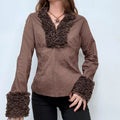 brown ruffle flared shirt