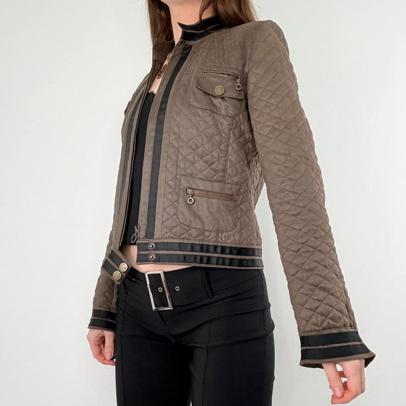quilted khaki cropped boxy jacket
