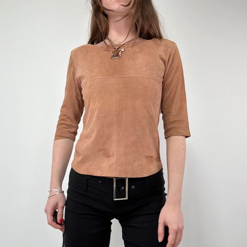 Boat neck Suede Fitted Top