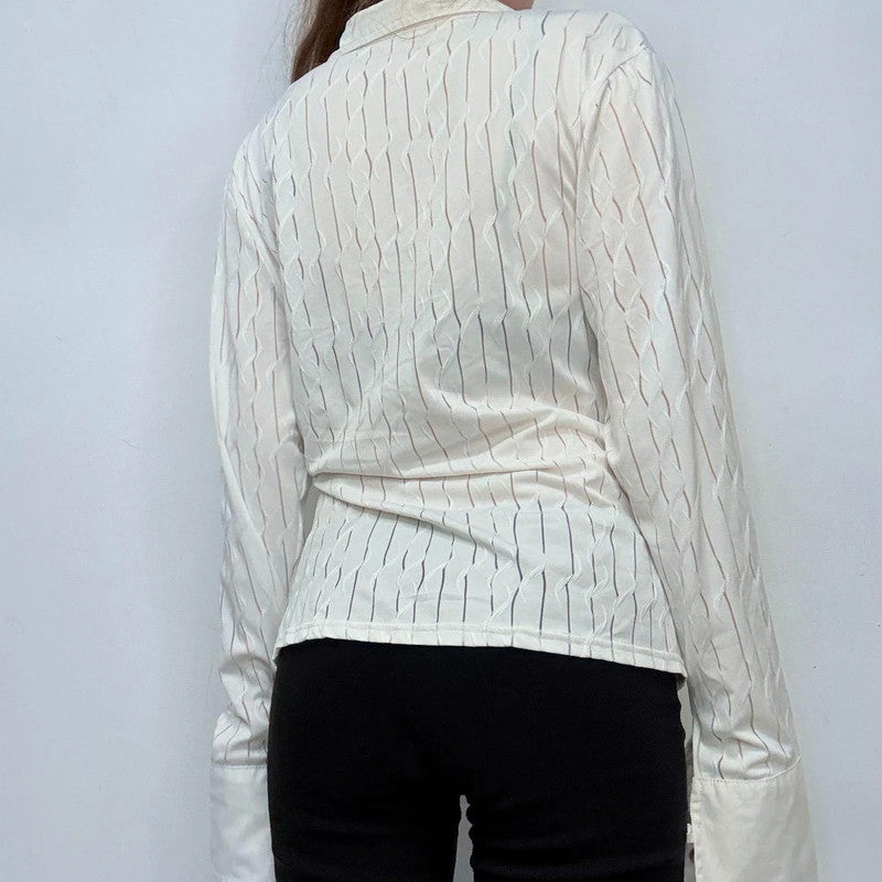 sheer white stretch flared shirt