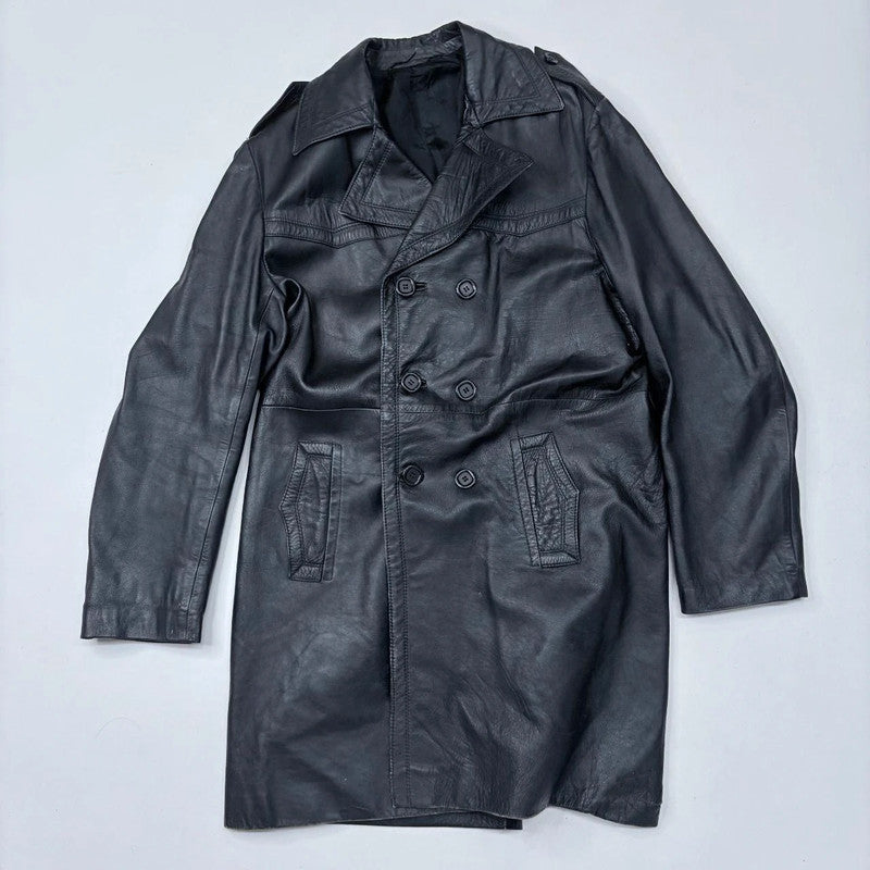 oversized black leather grunge trench coat