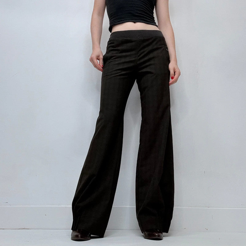 Cop Copine brown pinstripe check stretch waist low rise trousers