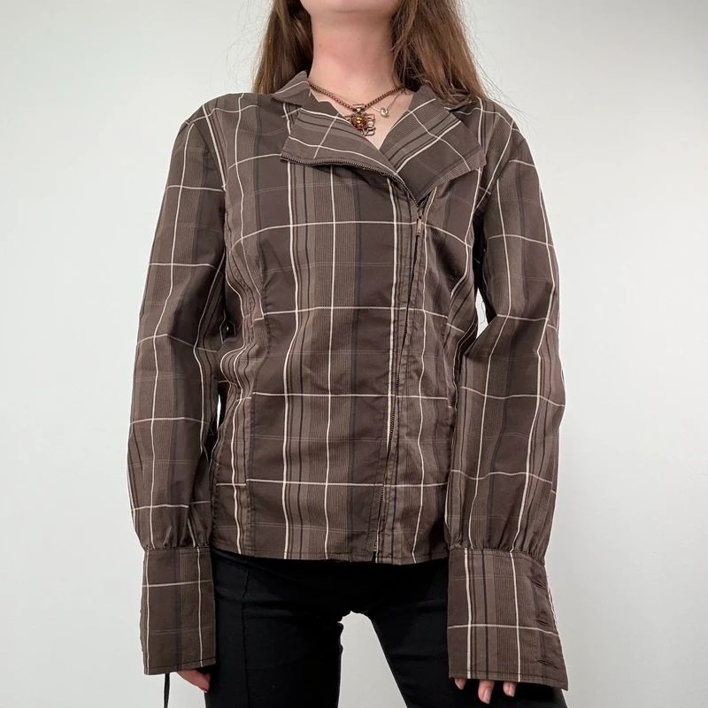 Brown tartan Asymmetric corset Shirt