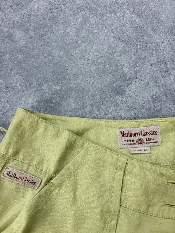 green Chartreuse 100% linen cargo grunge midi skirt