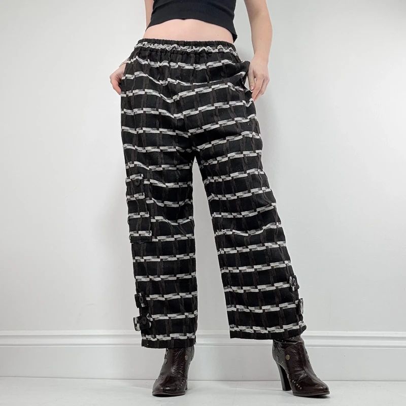 wide leg tartan checked structured trousers