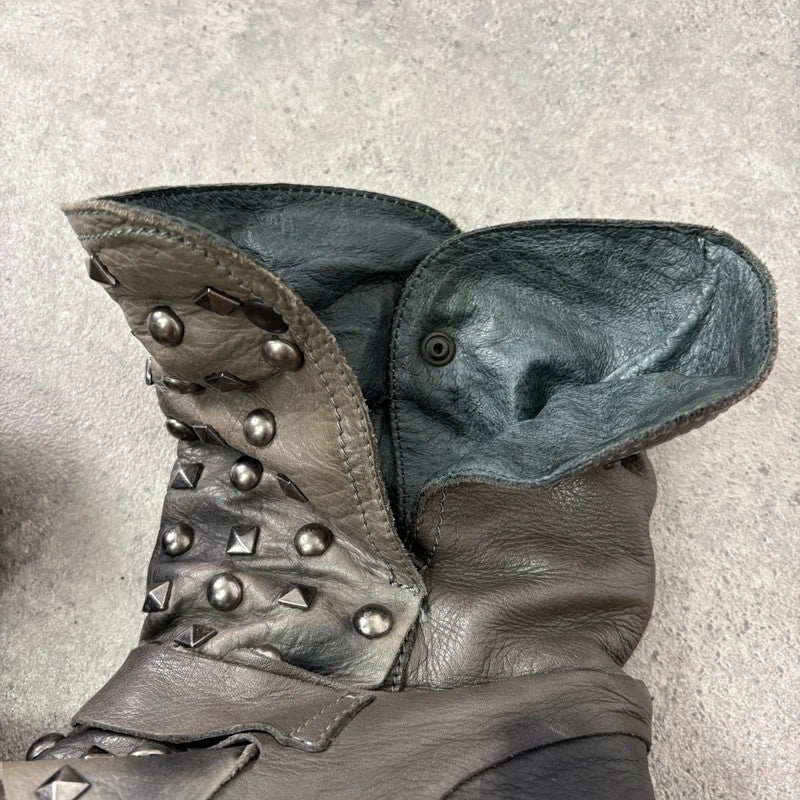 Grey studded slouchy leather boots