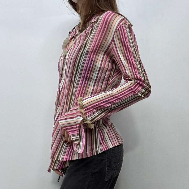 office pinstripe flared grunge shirt