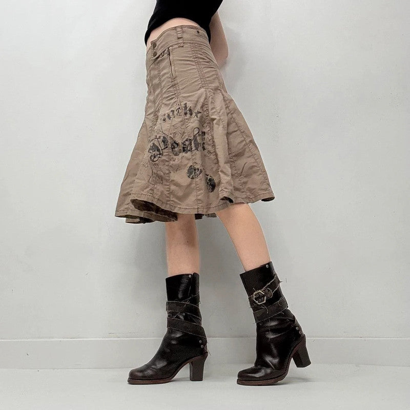 brown flared grunge utility skirt