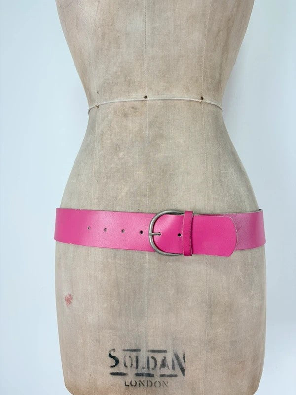 Pink leather chunky thick belt