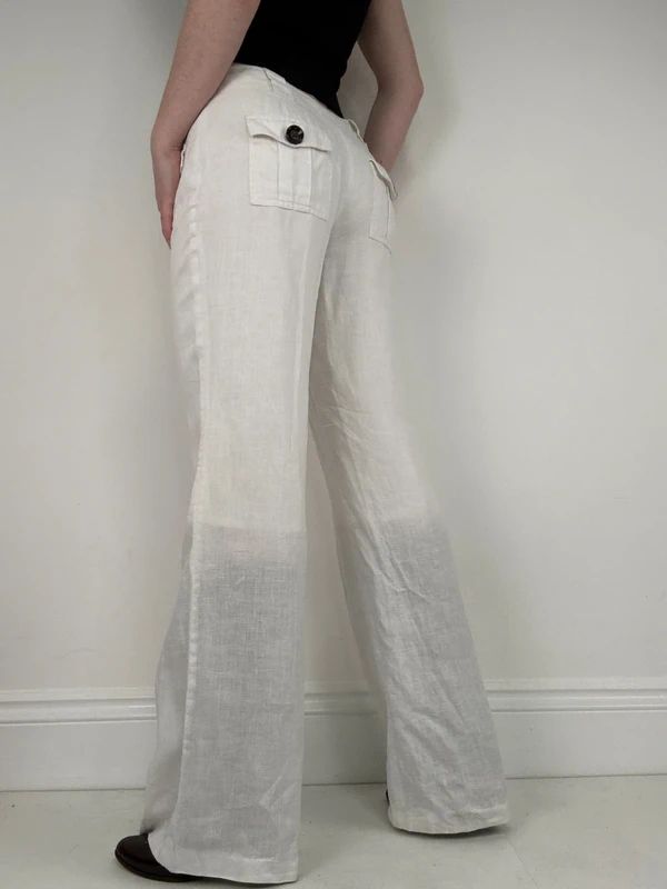 Cargo linen summer flare white trousers