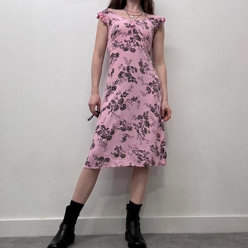pink bias cut floral summer dress