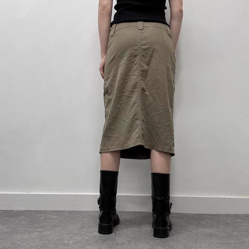 khaki cargo zipper midi skirt