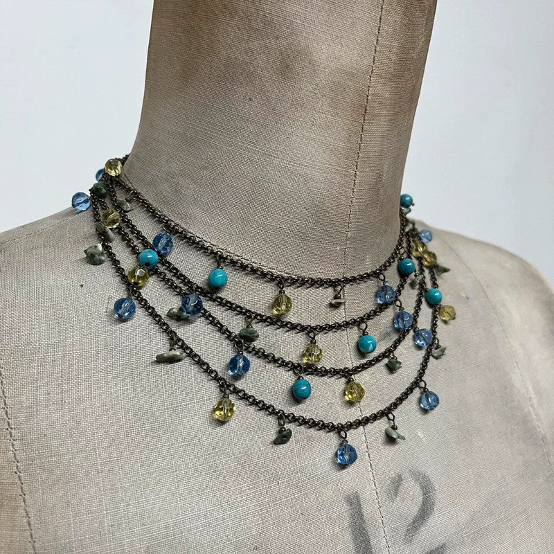 Layered gem chandelier necklace