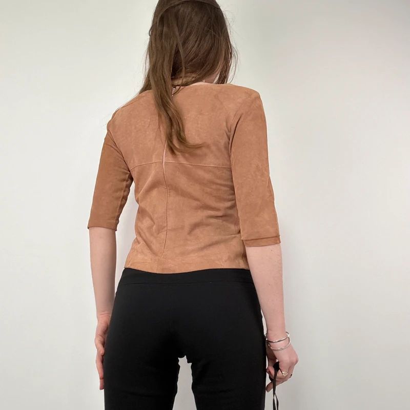 Boat neck Suede Fitted Top