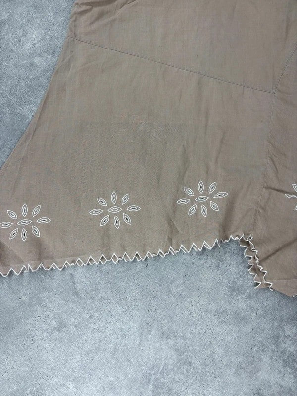 Beige linen boho western asymmetrical flared maxi skirt