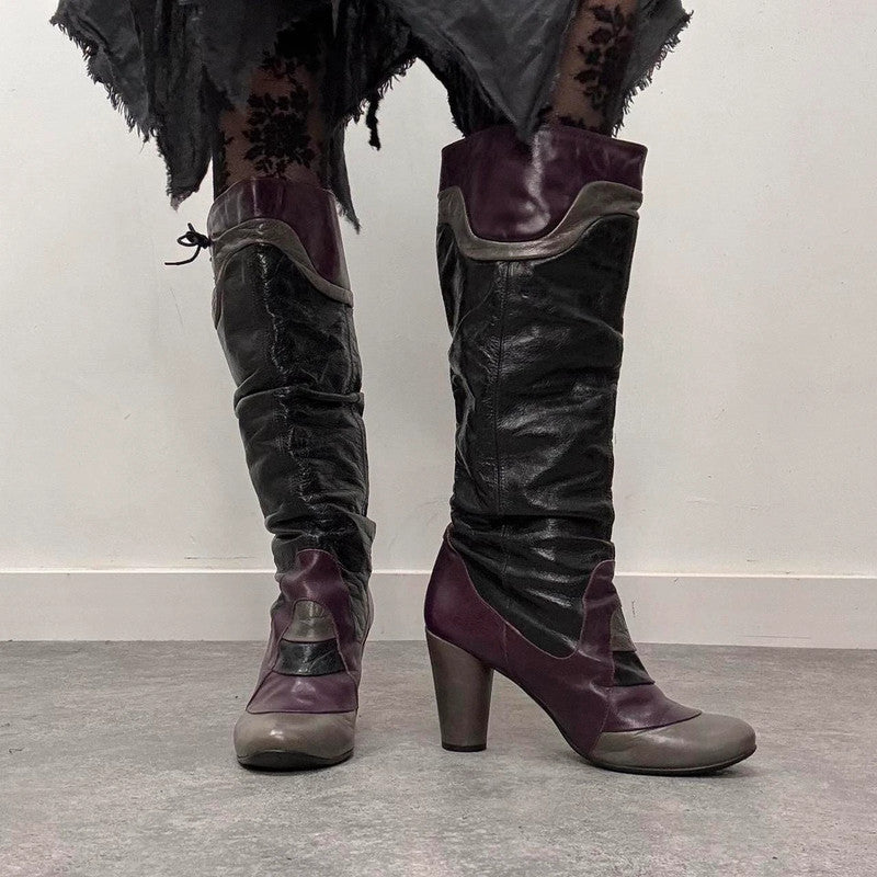 Grunge leather ruched heel boots