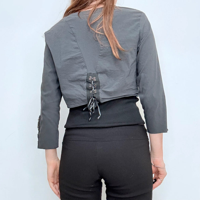 grey fitted cropped utility jacket