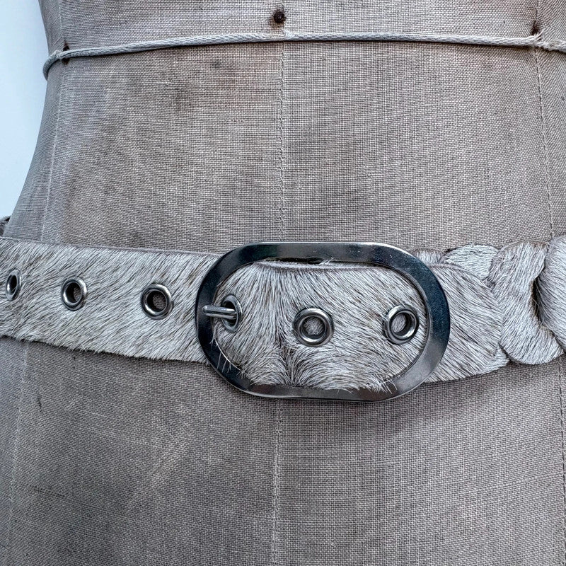 cream pony hair cowhide belt