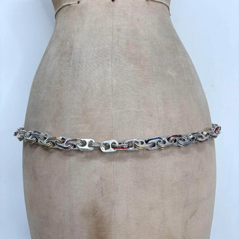 silver beer can top utility belt - adjustable