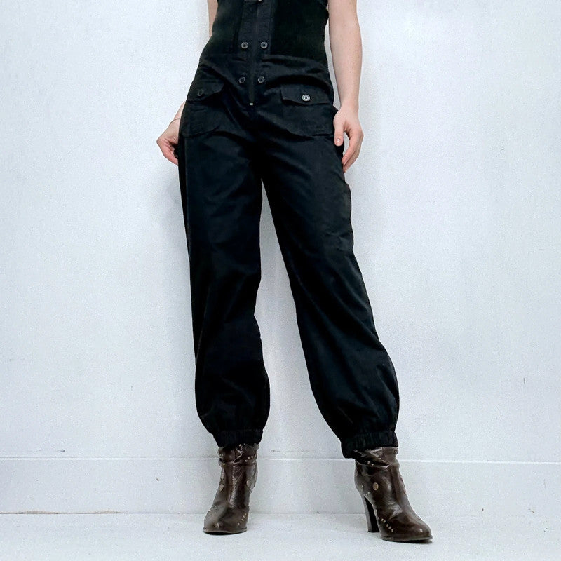 black corset waist puff trousers