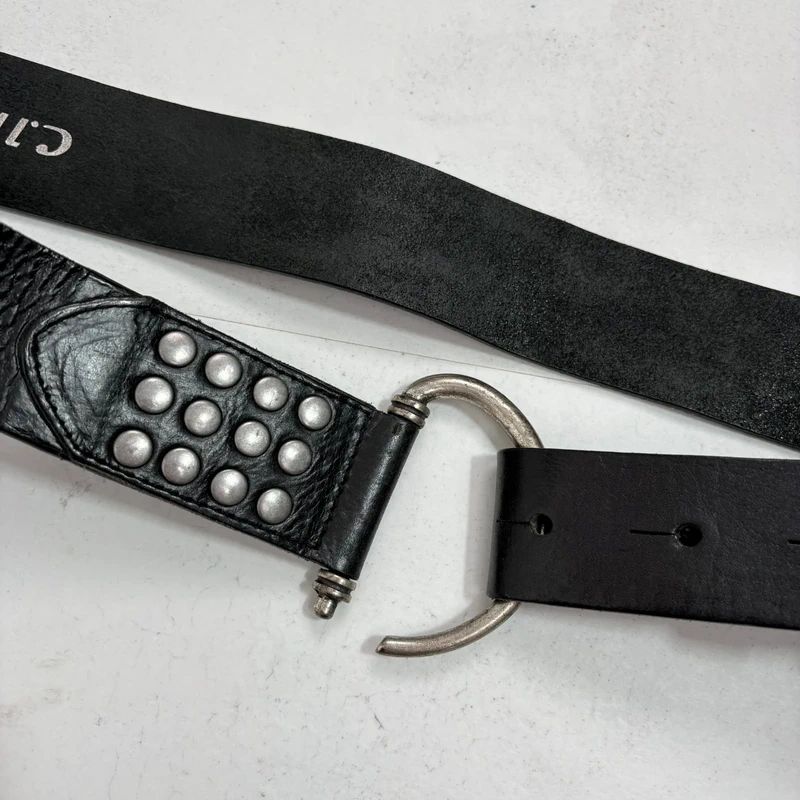 black leather studded silver metal belt