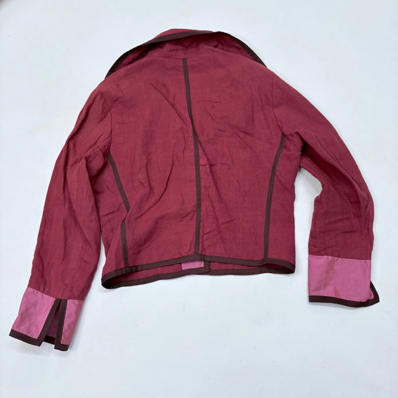 red linen cropped shirt jacket