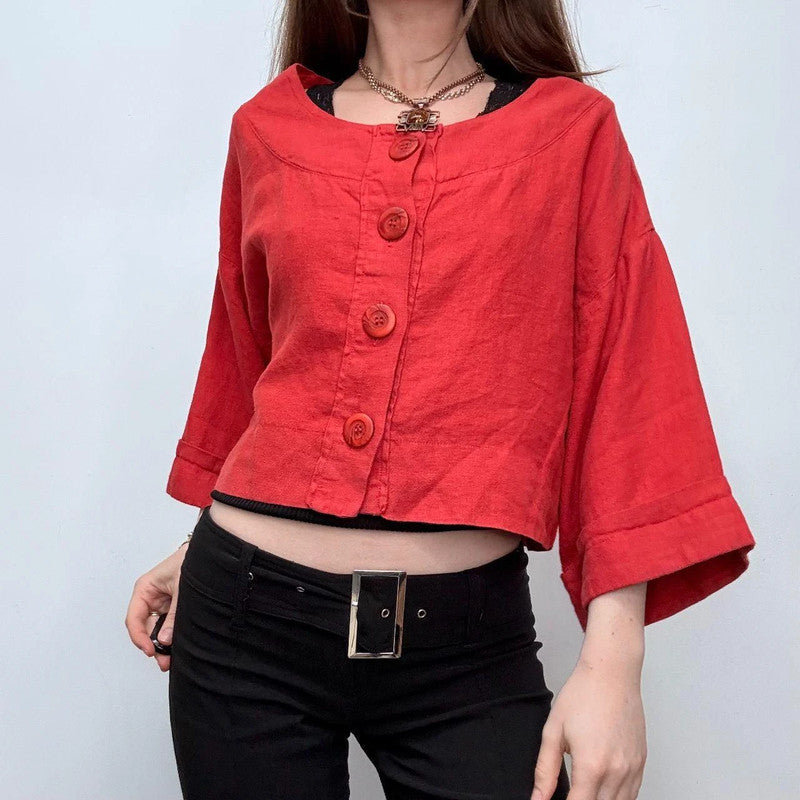 red slouchy oversized linen shirt