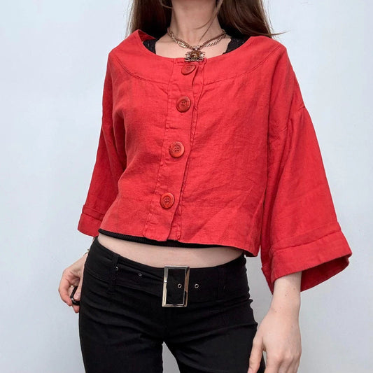 red slouchy oversized linen shirt