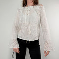 white lace embroidered off the shoulder lace blouse