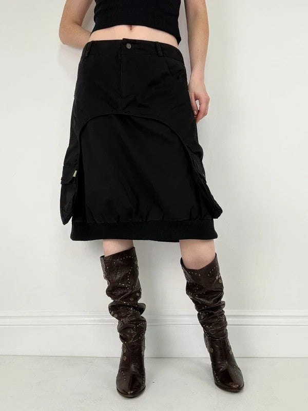 black layered utility midi skirt