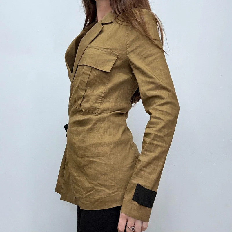 tan asymmetric buckle shirt