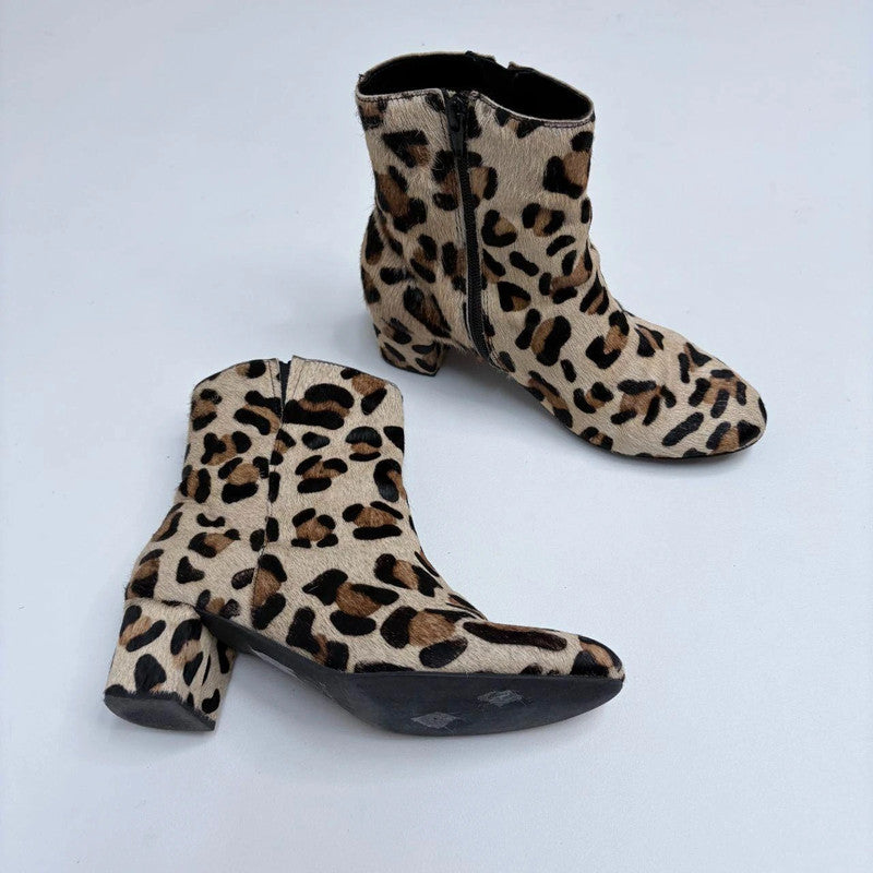 leopard print pony hair heel boots