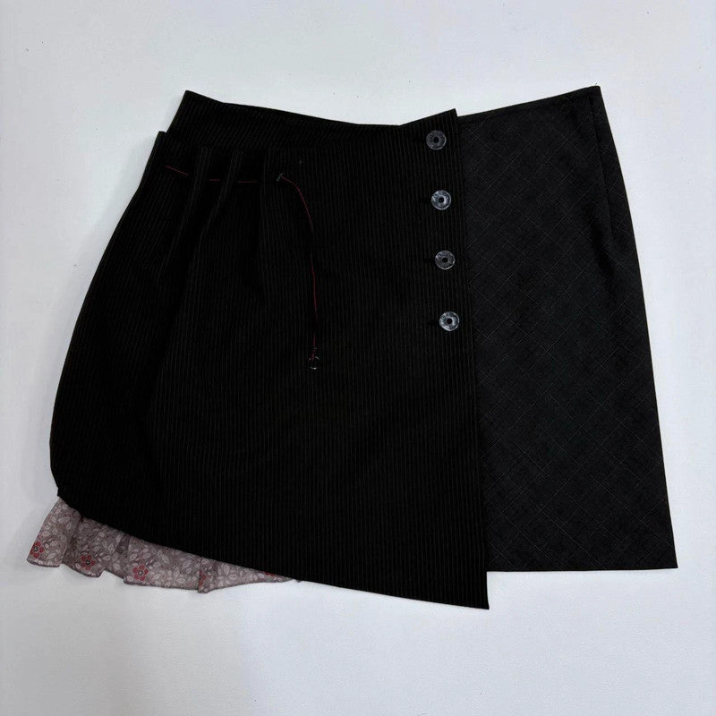 black gathered pinstripe ruffle cop copine skirt