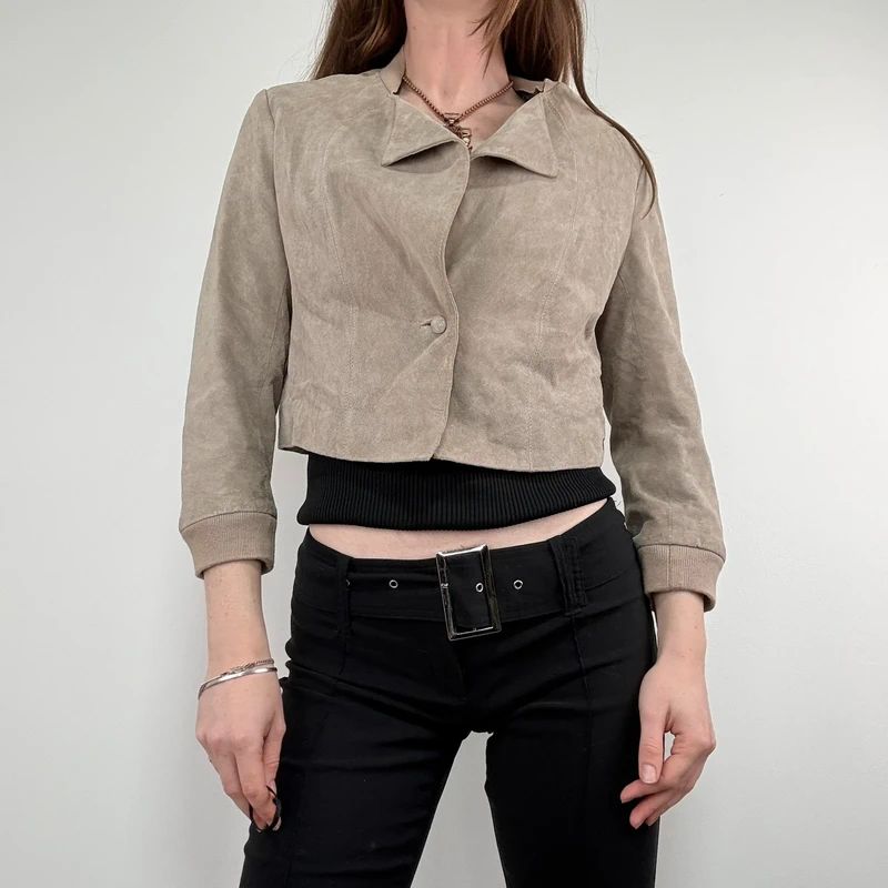 tan suede cropped boxy jacket