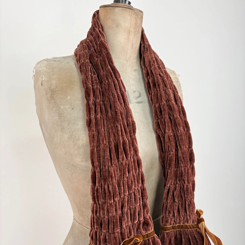 brown velvet gathered pleated scarf