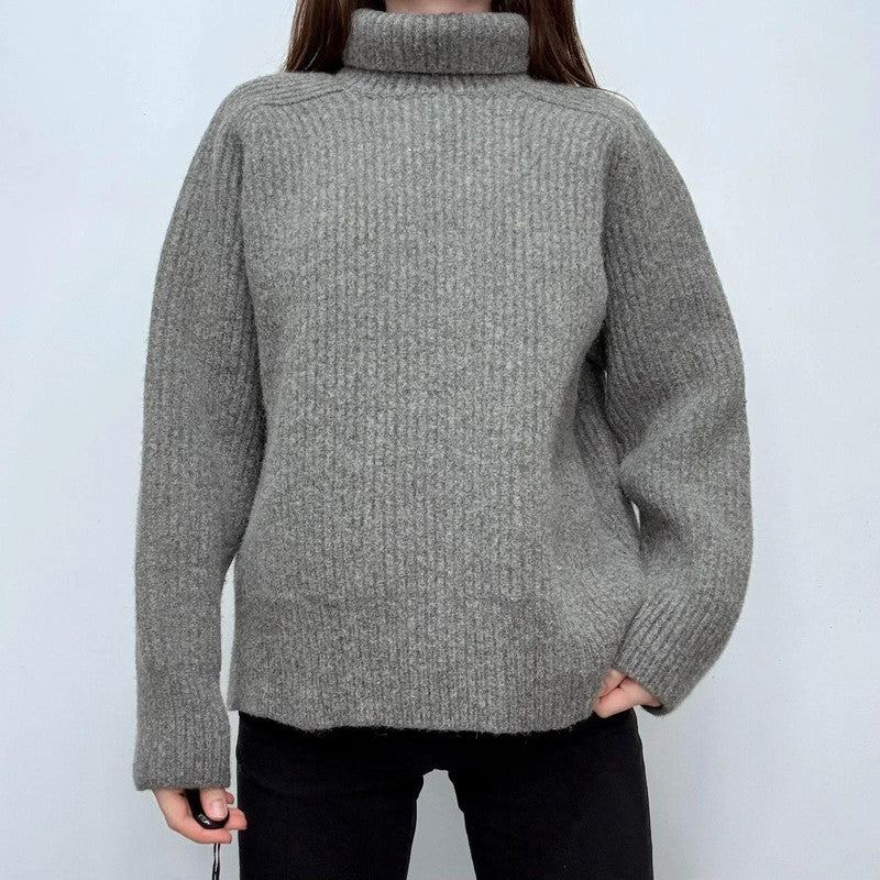 grey chunky ribbed knit ami paris jumper