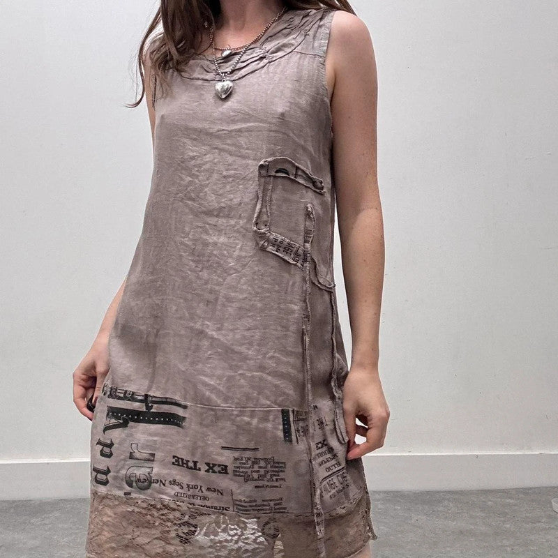 printed linen lace dress