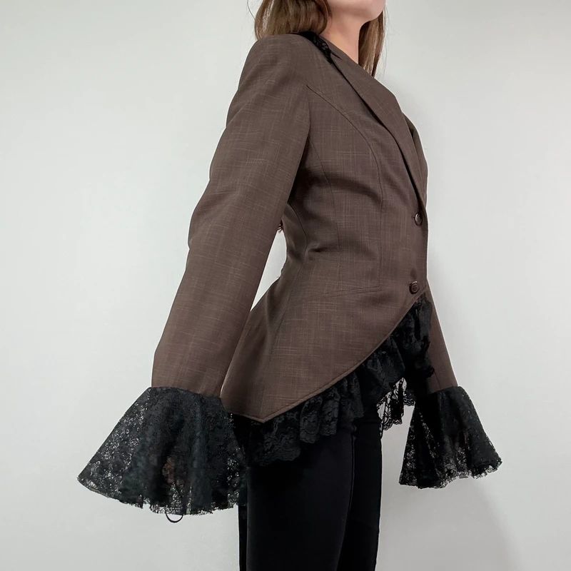 brown steampunk flared lace corset jacket